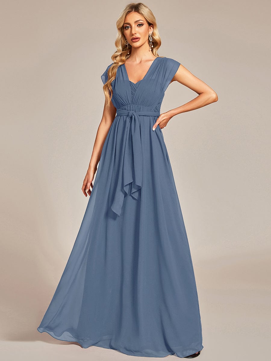 Wandelbares, plissiertes, trägerloses Brautjungfernkleid aus Chiffon mit Bindegürtel
