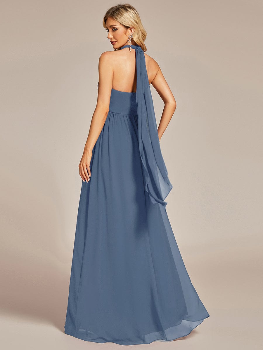 Wandelbares, plissiertes, trägerloses Brautjungfernkleid aus Chiffon mit Bindegürtel