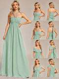 Vestido de dama de honor plisado de gasa convertible, talla A, para noche y fiesta.