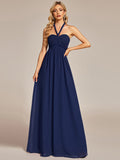 Vestido de dama de honor plisado de gasa convertible, talla A, para noche y fiesta.