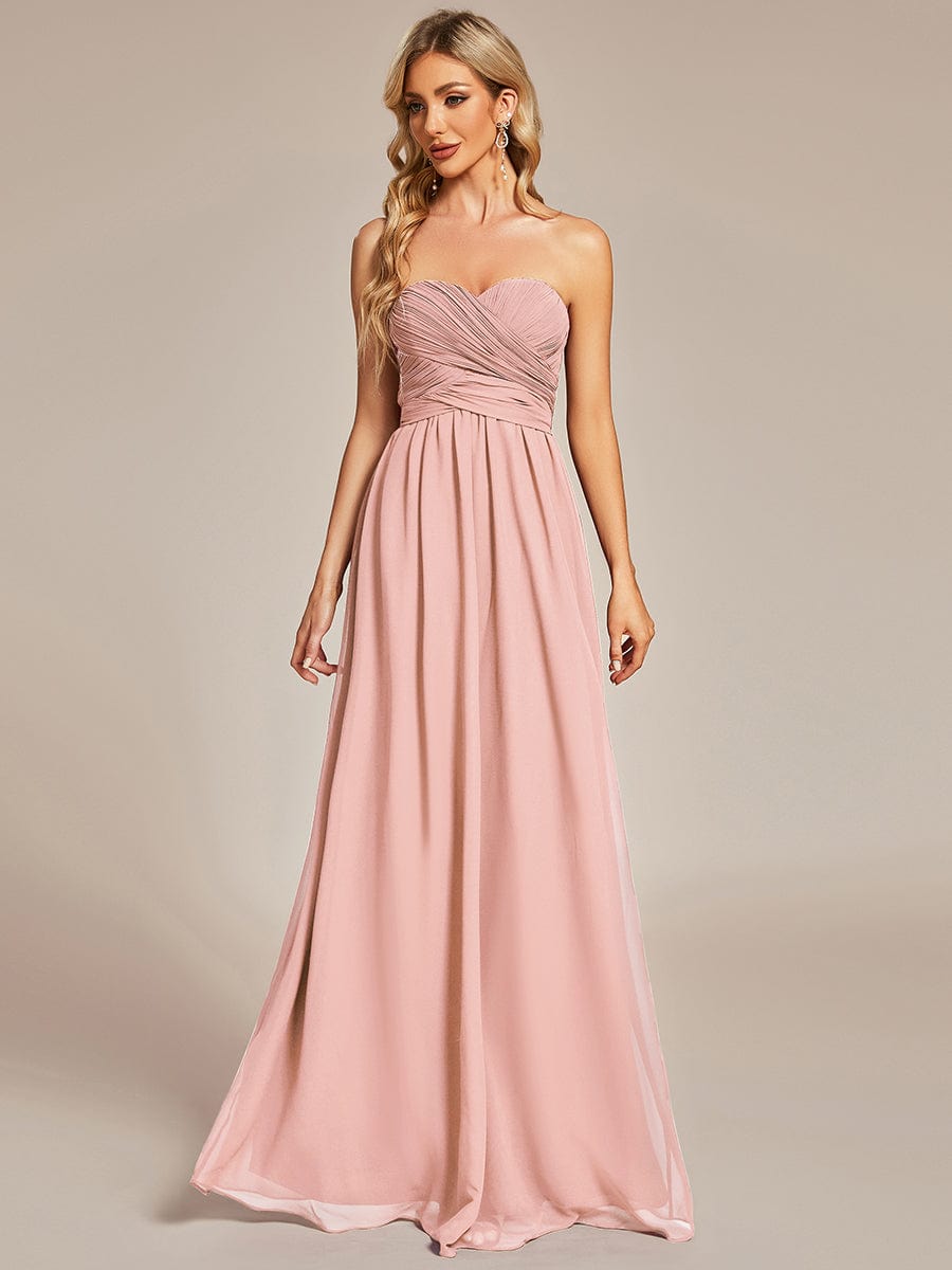 Wandelbares, plissiertes, trägerloses Brautjungfernkleid aus Chiffon mit Bindegürtel