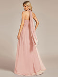 Vestido de dama de honor plisado de gasa convertible, talla A, para noche y fiesta.
