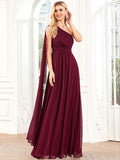 Vestido de dama de honor de gasa plisado con mangas asimétricas y corte A para noche formal
