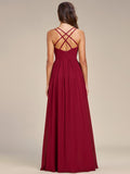 Chiffon Spaghettiträger Rüschen Schlitz vorne A-Linie Brautjungfernkleid Ballkleid Abendkleider Abendkleider für Damen