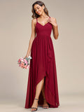 Chiffon Spaghettiträger Rüschen Schlitz vorne A-Linie Brautjungfernkleid Ballkleid Abendkleider Abendkleider für Damen