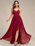 Chiffon Spaghettiträger Rüschen Schlitz vorne A-Linie Brautjungfernkleid Ballkleid Abendkleider Abendkleider für Damen