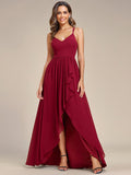 Chiffon Spaghettiträger Rüschen Schlitz vorne A-Linie Brautjungfernkleid Ballkleid Abendkleider Abendkleider für Damen
