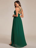 Chiffon Spaghettiträger Rüschen Schlitz vorne A-Linie Brautjungfernkleid Ballkleid Abendkleider Abendkleider für Damen