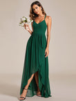 Chiffon Spaghettiträger Rüschen Schlitz vorne A-Linie Brautjungfernkleid Ballkleid Abendkleider Abendkleider für Damen