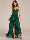 Chiffon Spaghettiträger Rüschen Schlitz vorne A-Linie Brautjungfernkleid Ballkleid Abendkleider Abendkleider für Damen