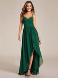 Chiffon Spaghettiträger Rüschen Schlitz vorne A-Linie Brautjungfernkleid Ballkleid Abendkleider Abendkleider für Damen
