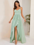 Chiffon Spaghettiträger Rüschen Schlitz vorne A-Linie Brautjungfernkleid Ballkleid Abendkleider Abendkleider für Damen