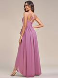 Chiffon Spaghettiträger Rüschen Schlitz vorne A-Linie Brautjungfernkleid Ballkleid Abendkleider Abendkleider für Damen