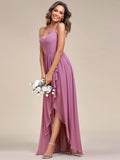 Chiffon Spaghettiträger Rüschen Schlitz vorne A-Linie Brautjungfernkleid Ballkleid Abendkleider Abendkleider für Damen