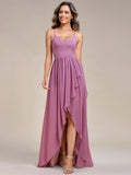 Chiffon Spaghettiträger Rüschen Schlitz vorne A-Linie Brautjungfernkleid Ballkleid Abendkleider Abendkleider für Damen