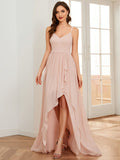 Chiffon Spaghettiträger Rüschen Schlitz vorne A-Linie Brautjungfernkleid Ballkleid Abendkleider Abendkleider für Damen