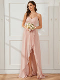 Chiffon Spaghettiträger Rüschen Schlitz vorne A-Linie Brautjungfernkleid Ballkleid Abendkleider Abendkleider für Damen