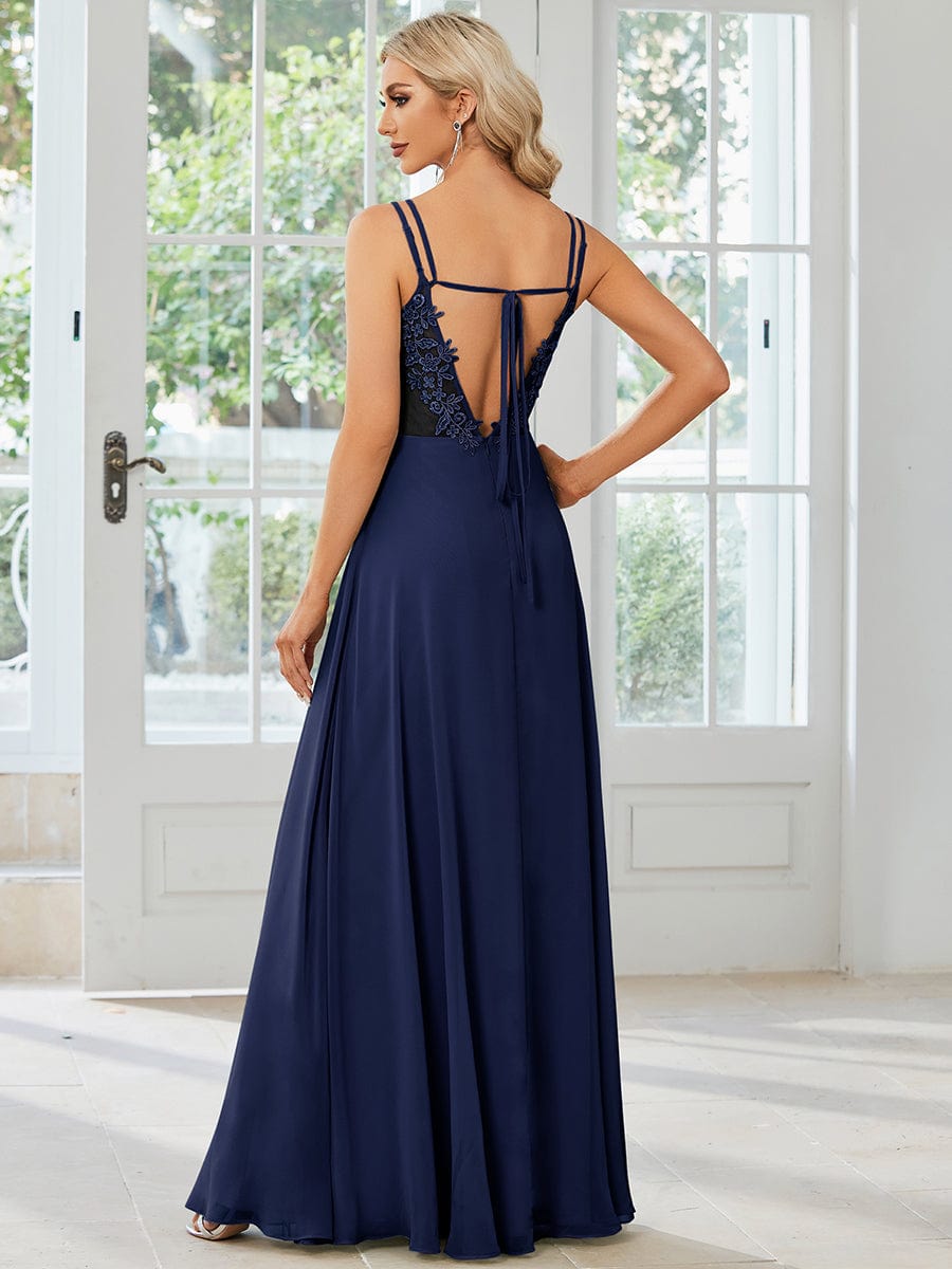 Convertible Chiffon Lace Open Back Spaghetti Straps Bridesmaid Dress Formal Evening Dresses