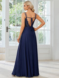 Convertible Chiffon Lace Open Back Spaghetti Straps Bridesmaid Dress Formal Evening Dresses