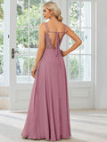 Convertible Chiffon Lace Open Back Spaghetti Straps Bridesmaid Dress Formal Evening Dresses