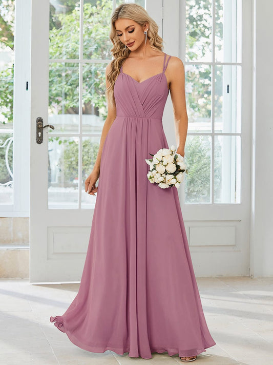 Convertible Chiffon Lace Open Back Spaghetti Straps Bridesmaid Dress Formal Evening Dresses