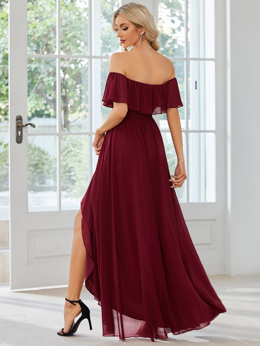 Elegant Chiffon High-Low Off The Shoulder Bridesmaid Dress Prom Evening dresses