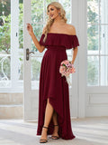 Elegant Chiffon High-Low Off The Shoulder Bridesmaid Dress Prom Evening dresses