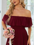 Elegant Chiffon High-Low Off The Shoulder Bridesmaid Dress Prom Evening dresses