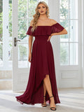 Elegant Chiffon High-Low Off The Shoulder Bridesmaid Dress Prom Evening dresses