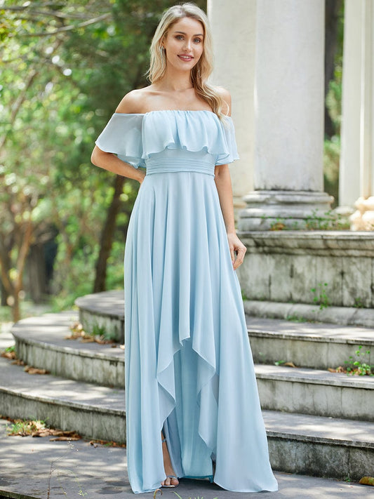 Elegant Chiffon High-Low Off The Shoulder Bridesmaid Dress Prom Evening dresses