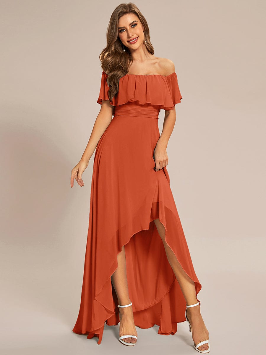 Elegant Chiffon High-Low Off The Shoulder Bridesmaid Dress Prom Evening dresses