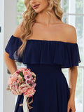 Elegant Chiffon High-Low Off The Shoulder Bridesmaid Dress Prom Evening dresses