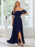 Elegant Chiffon High-Low Off The Shoulder Bridesmaid Dress Prom Evening dresses
