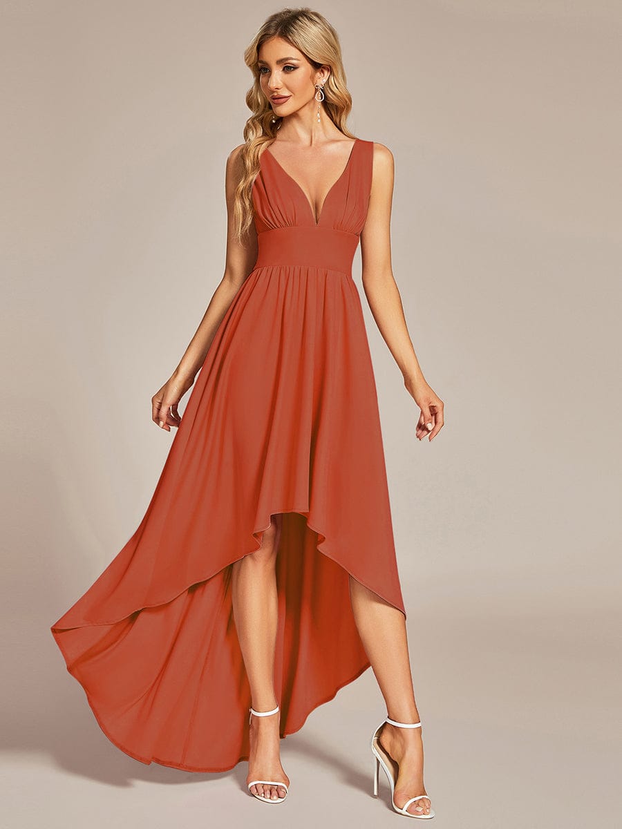 Elegant High-Low Sleeveless Empire Waist Bridesmaid Dress Junior Party Gowns Prom Dresses