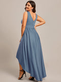 Deep V-Neck High-Low Sleeveless A-Line Wedding Guest Dress Prom Party Bridesmaid Dresses