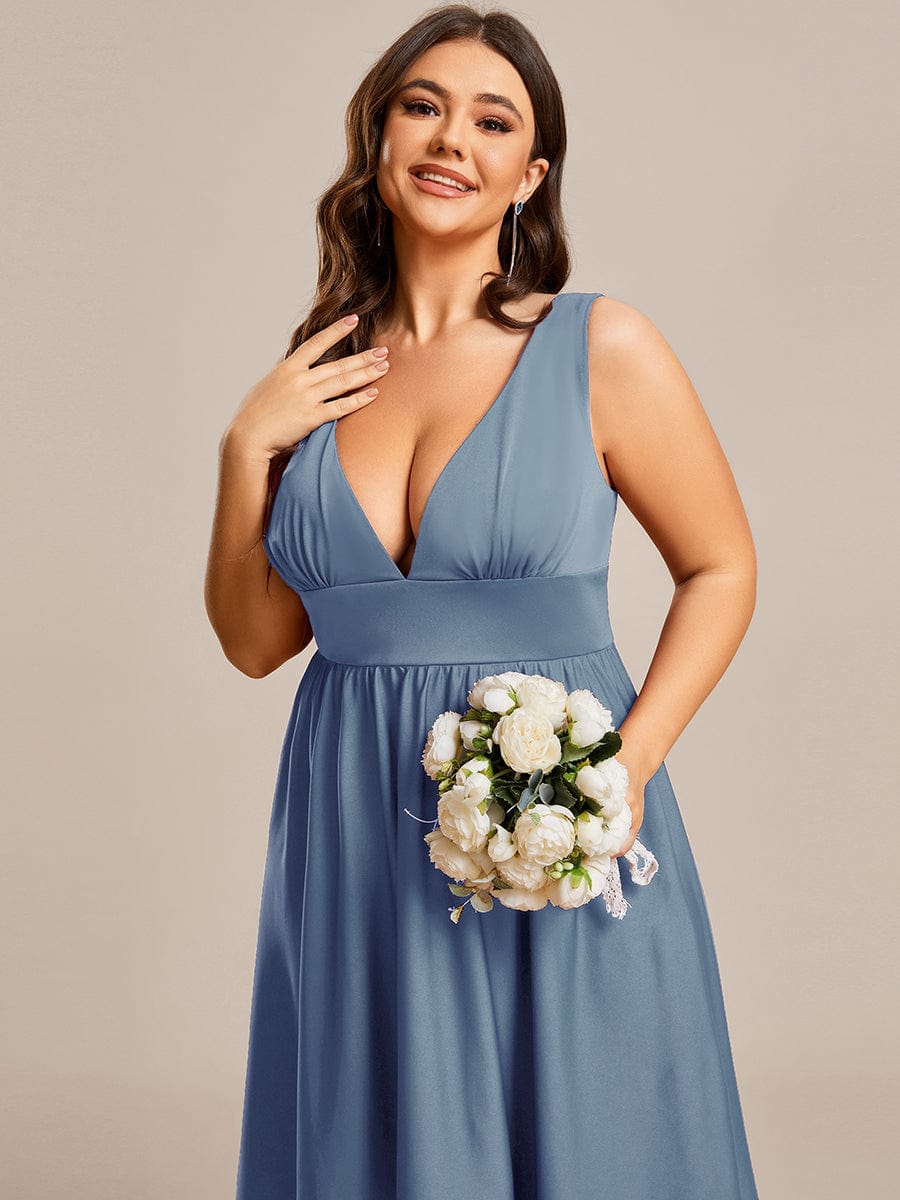 Deep V-Neck High-Low Sleeveless A-Line Wedding Guest Dress Prom Party Bridesmaid Dresses