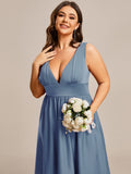 Deep V-Neck High-Low Sleeveless A-Line Wedding Guest Dress Prom Party Bridesmaid Dresses
