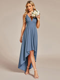 Deep V-Neck High-Low Sleeveless A-Line Wedding Guest Dress Prom Party Bridesmaid Dresses