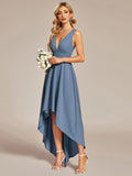 Deep V-Neck High-Low Sleeveless A-Line Wedding Guest Dress Prom Party Bridesmaid Dresses