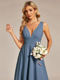 Deep V-Neck High-Low Sleeveless A-Line Wedding Guest Dress Prom Party Bridesmaid Dresses