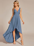 Deep V-Neck High-Low Sleeveless A-Line Wedding Guest Dress Prom Party Bridesmaid Dresses
