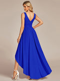 Deep V-Neck High-Low Sleeveless A-Line Wedding Guest Dress Prom Party Bridesmaid Dresses