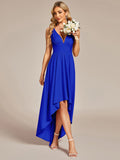 Deep V-Neck High-Low Sleeveless A-Line Wedding Guest Dress Prom Party Bridesmaid Dresses