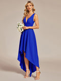 Deep V-Neck High-Low Sleeveless A-Line Wedding Guest Dress Prom Party Bridesmaid Dresses