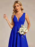 Deep V-Neck High-Low Sleeveless A-Line Wedding Guest Dress Prom Party Bridesmaid Dresses