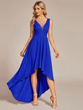 Deep V-Neck High-Low Sleeveless A-Line Wedding Guest Dress Prom Party Bridesmaid Dresses