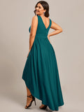 Deep V-Neck High-Low Sleeveless A-Line Wedding Guest Dress Prom Party Bridesmaid Dresses