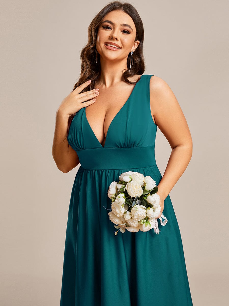Deep V-Neck High-Low Sleeveless A-Line Wedding Guest Dress Prom Party Bridesmaid Dresses