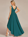 Deep V-Neck High-Low Sleeveless A-Line Wedding Guest Dress Prom Party Bridesmaid Dresses