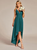 Deep V-Neck High-Low Sleeveless A-Line Wedding Guest Dress Prom Party Bridesmaid Dresses